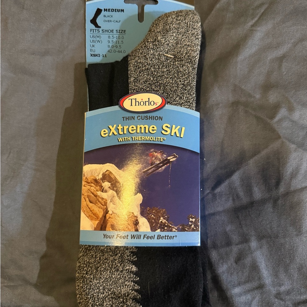 Thorlos Black and Gray Over-Calf Athletic Ski Socks